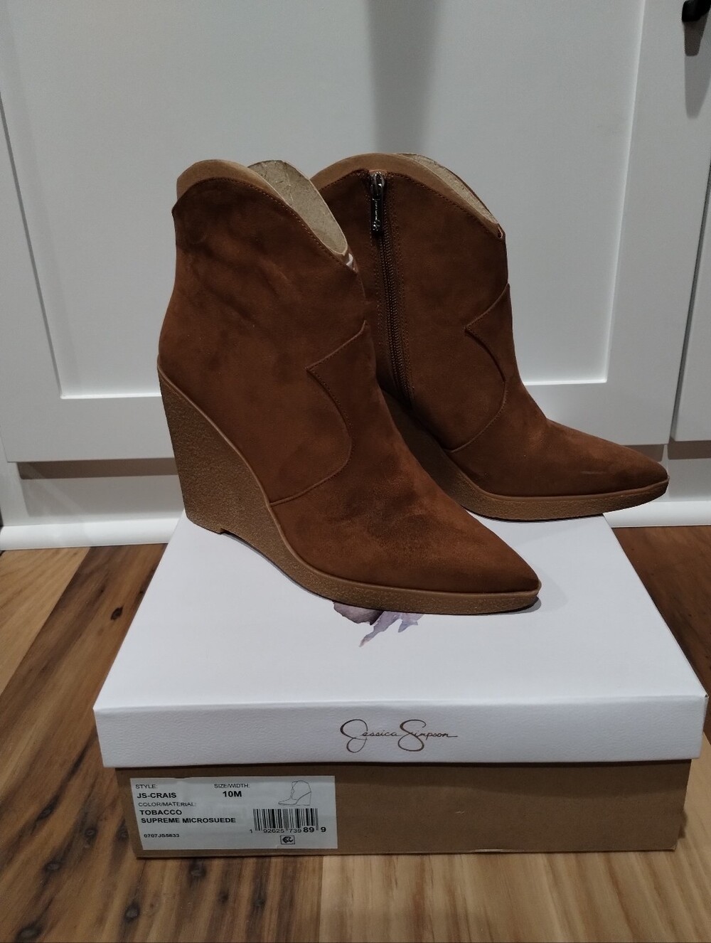 Jessica Simpson Brown Suede Wedge Ankle Boots Crais Tobacco Supreme Microsuede